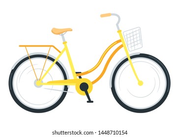 Utility bike flat vector illustration. Urban bicycle with front basket. City bike for transportation. Eco transport. Environmentally friendly vehicle isolated design element