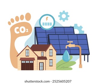 Conceito de fatura de utilidade pública. Pagamentos por água em apartamentos e casas, imposto sobre a poluição por CO2 e pegada de carbono. Orçamento e contabilidade. Ilustração de vetor plano isolada no plano de fundo branco