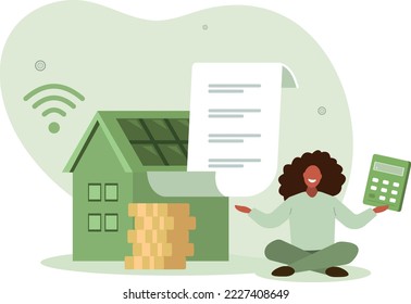 Utility Bill and Green Alternative Energy. vector illustration.