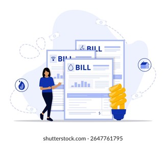 Ilustração do conceito de contas de utilidade pública. Adequado para landing page, ui, web, cartão de introdução do aplicativo, 
editorial, folheto e banner.