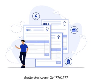 Ilustração do conceito de contas de utilidade pública. Adequado para landing page, ui, web, cartão de introdução do aplicativo, 
editorial, folheto e banner.