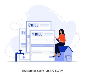 Ilustração do conceito de contas de utilidade pública. Adequado para landing page, ui, web, cartão de introdução do aplicativo, 
editorial, folheto e banner.