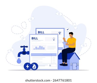 Ilustração do conceito de contas de utilidade pública. Adequado para landing page, ui, web, cartão de introdução do aplicativo, 
editorial, folheto e banner.