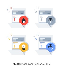 Utility bills statements: electricity, natural gas, water, internet and telephone