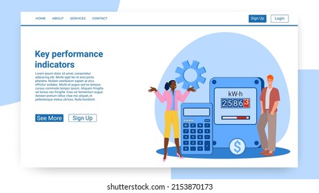 Utility bills.People on the background of an electric meter and a calculator are counting utility bills.vector illustration.