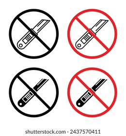 Utility Blade Prohibition Vector Illustration Set. Box Cutter and Knife Usage Forbidden sign suitable for apps and websites UI design style.