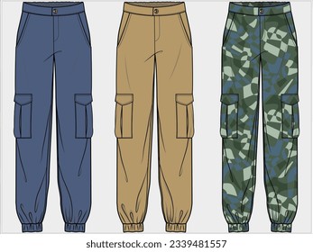 UTILITY CARGO POCKET DETAIL JOGGERS IN CAMOUFLAGE PATTERN DESIGN FOR WOMEN AND TEEN GIRLS IN EDITABLE  FILE