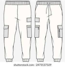 UTILITY CARGO POCKET DETAIL JOGGERS FASHION FLAT DESIGNED FOR TEEN GIRLS AND KID GIRLS IN VECTOR FILE