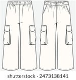 UTILITY CARGO POCKET DETAIL WIDE LEG TROUSER FASHION FLAT DESIGNED FOR TEEN GIRLS AND KID GIRLS IN VECTOR FILE