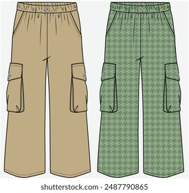 UTILITY CARGO POCKET DETAIL WIDE LEG TROUSER FASHION FLAT DESIGNED FOR TEEN GIRLS AND KID GIRLS IN VECTOR FILE