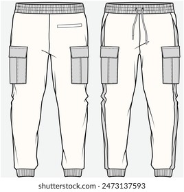 UTILITY CARGO POCKET AND SIDE TAPE DETAIL JOGGERS FASHION FLAT DESIGNED FOR TEEN GIRLS AND KID GIRLS IN VECTOR FILE