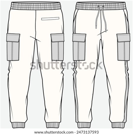 UTILITY CARGO POCKET AND SIDE TAPE DETAIL JOGGERS FASHION FLAT DESIGNED FOR TEEN GIRLS AND KID GIRLS IN VECTOR FILE