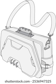 Utilitário Computer Bag Vetor Plano Tático Esboço Moda Ilustração Modelo CAD