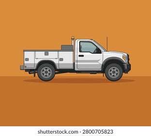 Utility construction truck vector illustration featuring a heavy-duty work vehicle, ideal for construction, industry, transport, and engineering projects.