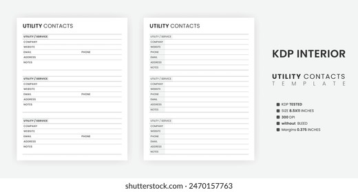 Utility Contacts Printable Template for Home, Household Service Provider Contact List, Utility Information Organizer Information Tracker