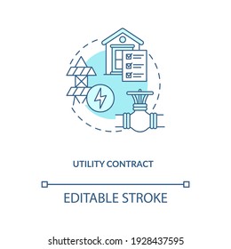 Utility contract concept icon. Common commercial contracts types. Agreement for goods or service buying idea thin line illustration. Vector isolated outline RGB color drawing. Editable stroke