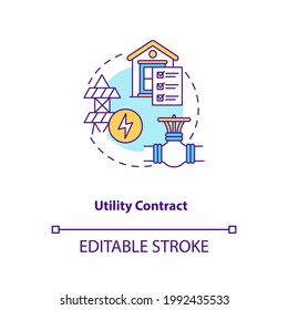 Utility contract concept icon. Common commercial contracts types. Agreement for goods or service purchase idea thin line illustration. Vector isolated outline RGB color drawing. Editable stroke