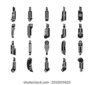 conjunto de ícones de glifos de utilitário e faca de corte