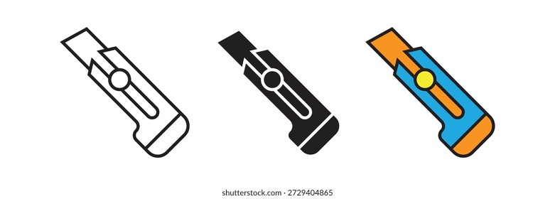 Utility Cutter Faca ícone vetor. Ícone de faca utilitário retrátil representando ferramentas de corte profissionais, DIY casa melhoria, artigos de papelaria, equipamento de embalagem industrial para trabalho manual.