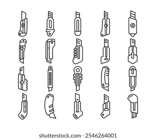 conjunto de ícones de utilitário e faca de corte
