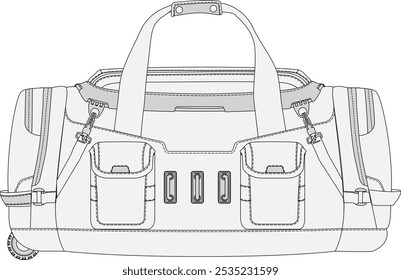 Utility Duffle Bag Vetor Flat Sketch Fashion Illustration Modelo CAD