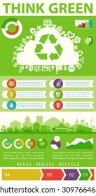 Utility ecological infographics "Think green!" with graph charts elements and town