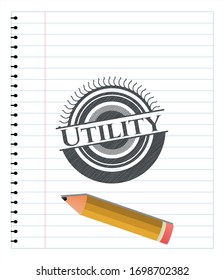 Utility emblem drawn in pencil. Vector Illustration. Detailed.