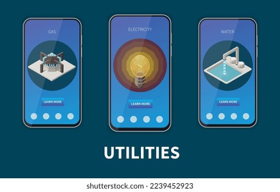 Utility expences set with mobile phones and payment application templated isolated vector illustration