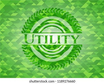Utility green emblem. Mosaic background