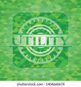 Utility green emblem with triangle mosaic background. Vector Illustration. Detailed.