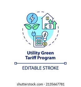 Utility Green Tariff program concept icon. Sustainable energy sell. Type of PPA abstract idea thin line illustration. Isolated outline drawing. Editable stroke. Arial, Myriad Pro-Bold fonts used