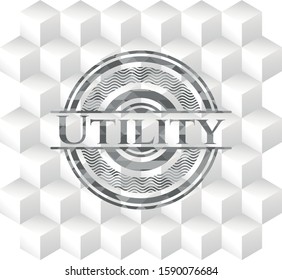 Utility grey emblem with geometric cube white background