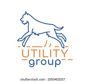 Utility group logotype in modern outlined style. Editable vector illustration isolated on a white background. Dog breeding organisation sign. Schnauzer pictogram. Superstar of the canine kingdom