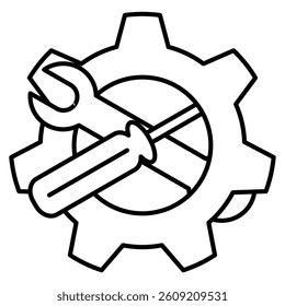 Utility icon represented by tools, gear Line style.