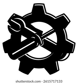 Utility icon represented by tools, gear Black Filled style.