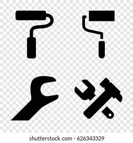 Utility icons set. set of 4 utility filled icons such as hummer and wrench, roller, wrench