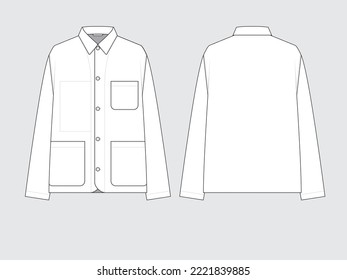 utility jacket, front and back, drawing technical flat sketches of garments with vector illustration.