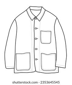 Chaqueta de utilidad para hombres, dibujando bocetos planos con ilustración vectorial