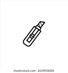 Utility knife or box cutter with a retractable blade. A simple outline symbol for opening packages or craft work, isolated on a white background.