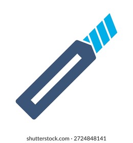 Utility knife cutter icon blue flat vector design stationery tool symbol box paper cut blade graphic element sign