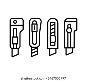 utility knife cutter icons symbol vector design simple line illustration black white collections templates sets