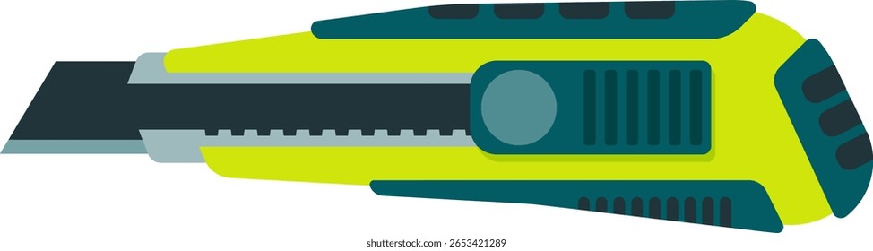 Utility knife featuring a retractable blade, designed for a variety of cutting tasks. Green and blue handle ensures a secure grip, making it ideal for precise work in crafts and DIY projects