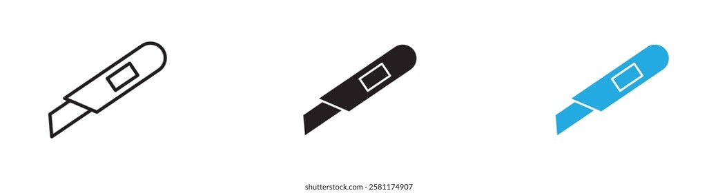 Utility knife icon black white vector outline