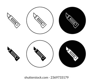 Icono de cuchillo de utilidad establecido en estilo relleno y delineado negro. adecuado para diseños de interfaz de usuario