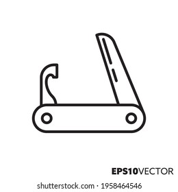 Utility knife line icon. Outline symbol of universal tool. Hiking equipment vector illustration.