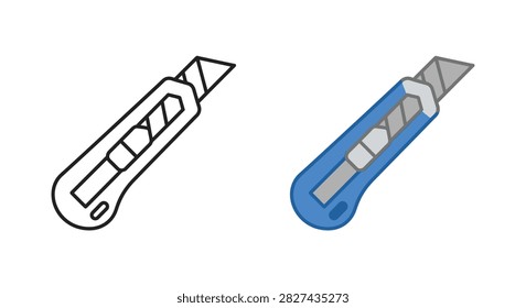 Utility knife in outline and colored vector illustration a tool silhouette