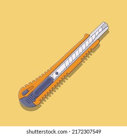 Ilustración del icono del vector del Cuchillo de utilidades. Cutter. Estacionamiento. Estilo de caricatura plano adecuado para Web, Landing Page, Banner, Flyer, Sticker, Wallpaper, Background, Mobile App, UI