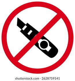 The utility knife or wallpaper knife is prohibited here, marked by a red crossed sign for design.