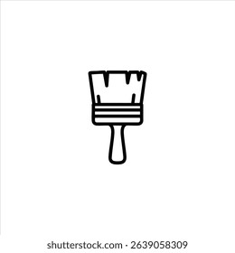 A utility paintbrush with a flat handle and wide bristles. A monochrome line symbol for painting, decorating, or art projects, isolated on a white background.