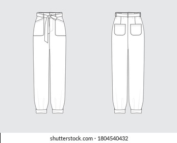 utility pants, front and back, drawing flat sketches with vector illustration by sweettears